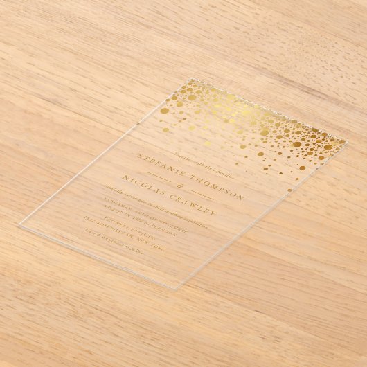 Faux Gold Foil Confetti Stippen Weddenschap Acryl Uitnodigingen (Laagn)