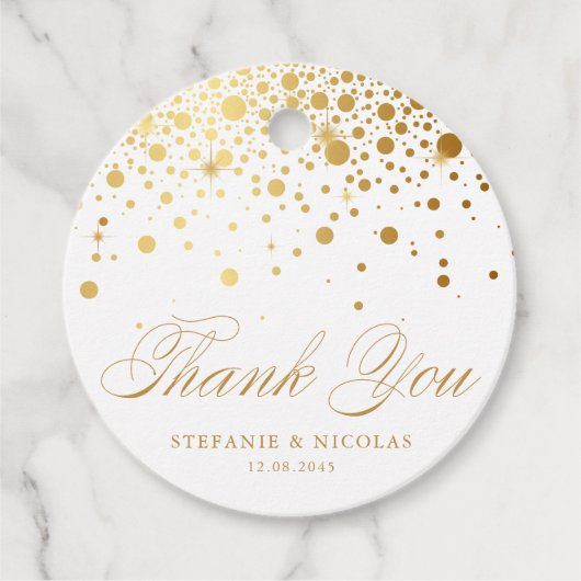 Faux Gold Foil Confetti Stippen Weddenschap Hartel Bedankjes Labels (Voorkant)