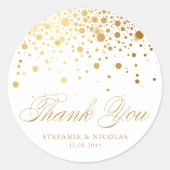 Faux Gold Foil Confetti Stippen Weddenschap Hartel Ronde Sticker (Voorkant)