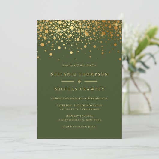 Faux Gold Foil Confetti Stippen Weddenschap Kaart (Staand voorkant)