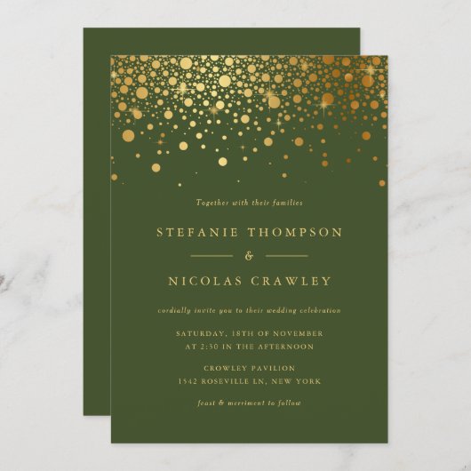 Faux Gold Foil Confetti Stippen Weddenschap Kaart (Voorkant / Achterkant)