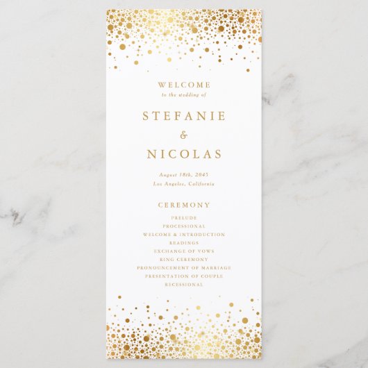 Faux Gold Foil Confetti Stippen Weddenschap Programmakaart (Voorkant)