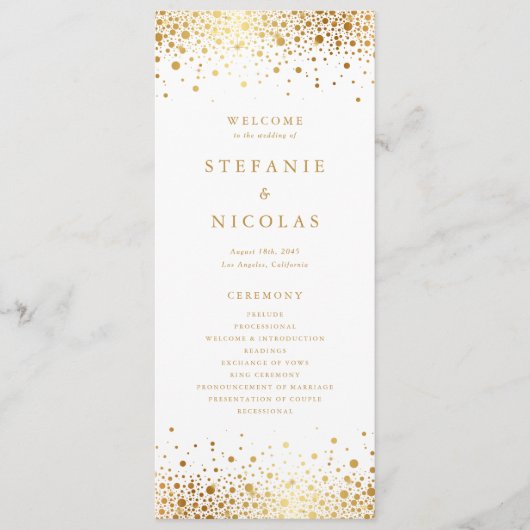 Faux Gold Foil Confetti Stippen Weddenschap Programmakaart (Voorkant)