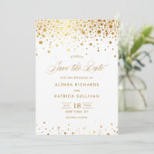 Faux Gold Foil Confetti Stippen Weddenschap Save The Date (Staand voorkant)