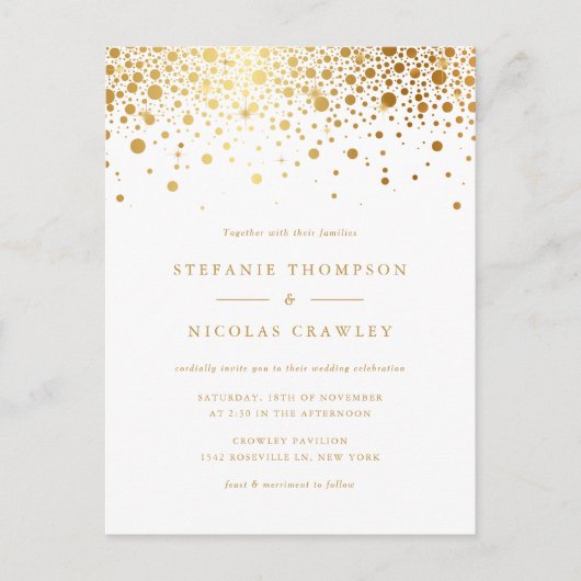 Faux Gold Foil Confetti Stippen Weddenschap Uitnodiging Briefkaart (Voorkant)