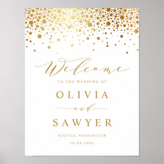 Faux Gold Foil Confetti Stippen Weddenschap Welkom Poster (Voorkant)