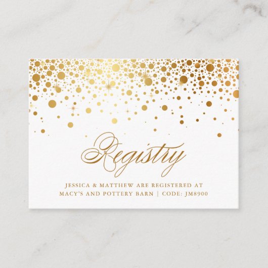 Faux Gold Foil Confetti Stippen Wedding Registry K Informatiekaartje (Voorkant)