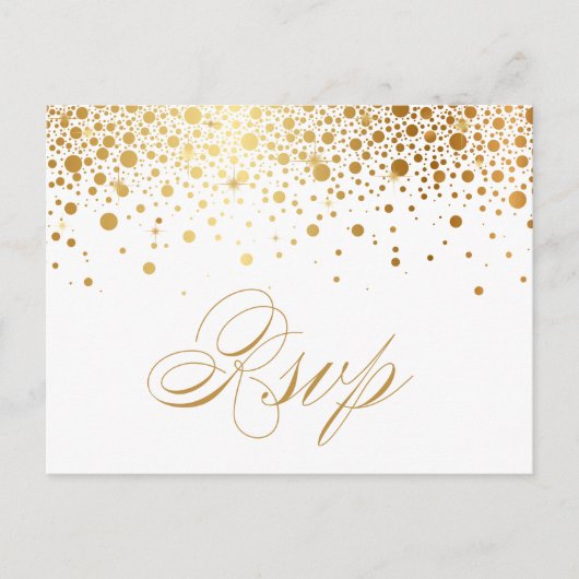Faux Gold Foil Confetti Stippen Wedding RSVP Brief Uitnodiging Briefkaart (Voorkant)