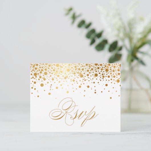 Faux Gold Foil Confetti Stippen Wedding RSVP Brief Uitnodiging Briefkaart (Staand voorkant)