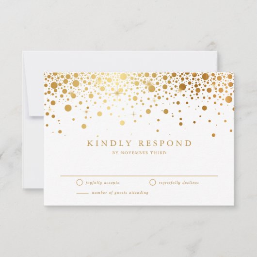 Faux Gold Foil Confetti Stippen Wedding RSVP Kaart (Voorkant)