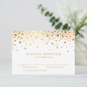 Faux Gold Foil Confetti Stippen Wedding RSVP Kaart (Staand voorkant)