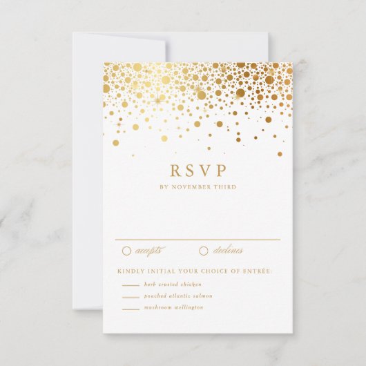 Faux Gold Foil Confetti Stippen Wedding RSVP Kaart (Voorkant)