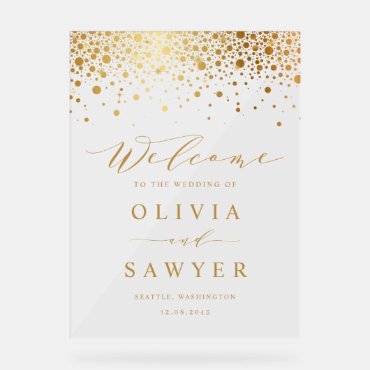 Faux Gold Foil Confetti Stippen White Weddenschap  Acryl Bord (Voorkant)