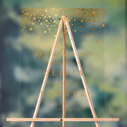 Faux Gold Foil Confetti Stippen White Weddenschap Acryl Bord (Neutraal)