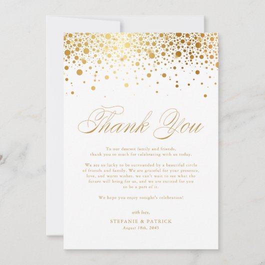 Faux Gold Foil Confetti Stippen White Wedding Bedankkaart (Voorkant)
