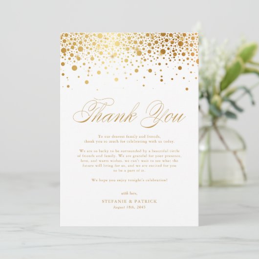 Faux Gold Foil Confetti Stippen White Wedding Bedankkaart (Staand voorkant)
