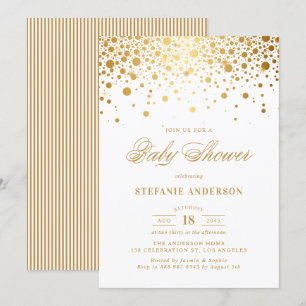 Faux Gold Foil Confetti Stippen Wit Baby shower Kaart