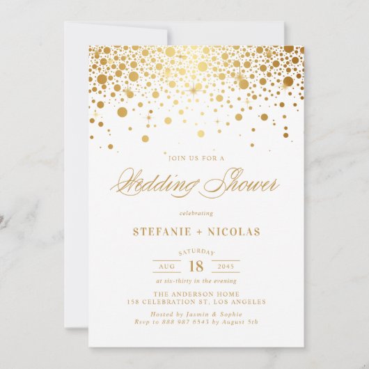 Faux Gold Foil Confetti Stippen Wit Trouwdouche Kaart (Voorkant)