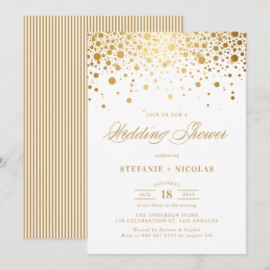 Faux Gold Foil Confetti Stippen Wit Trouwdouche Kaart (Voorkant / Achterkant)
