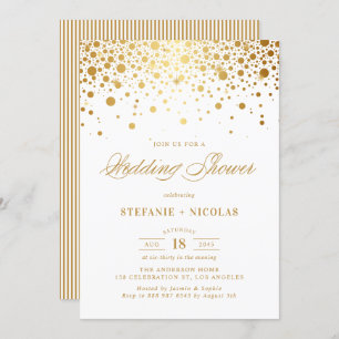 Faux Gold Foil Confetti Stippen Wit Trouwdouche Kaart