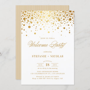 Faux Gold Foil Confetti Stippen Wit Welkomstfeest Kaart