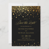Faux Gold Foil Confetti Stippen | Zwart sparen de  Save The Date (Voorkant)