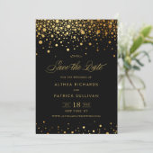 Faux Gold Foil Confetti Stippen | Zwart sparen de  Save The Date (Staand voorkant)