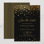 Faux Gold Foil Confetti Stippen | Zwart sparen de  Save The Date (Voorkant / Achterkant)