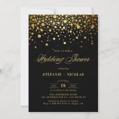 Faux Gold Foil Confetti Stippen Zwart Trouwdouche Kaart (Voorkant)