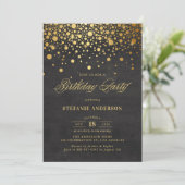 Faux Gold Foil Confetti Stippen Zwart Verjaardag Kaart (Staand voorkant)