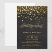 Faux Gold Foil Confetti Stippen Zwart Verjaardag Kaart (Voorkant / Achterkant)
