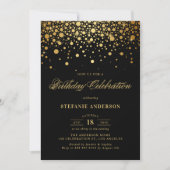 Faux Gold Foil Confetti Stippen Zwart Verjaardag Kaart (Voorkant)