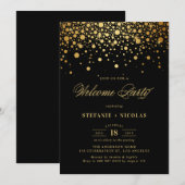 Faux Gold Foil Confetti Stippen Zwart Welkomstfees Kaart (Voorkant / Achterkant)
