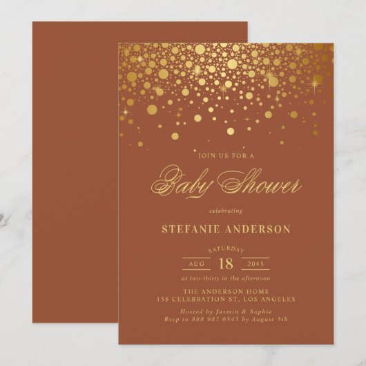 Faux Gold Foil Confetti Terracotta Baby shower Kaart (Voorkant / Achterkant)
