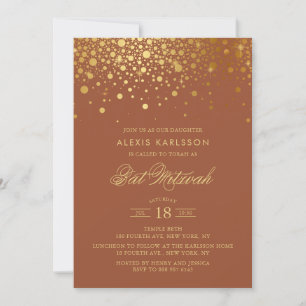 Faux Gold Foil Confetti Terracotta Bat Mitzvah Kaart