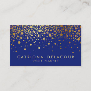 Faux Gold Foil Confetti Visitekaartje   Blauw