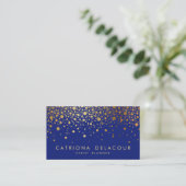 Faux Gold Foil Confetti Visitekaartje | Blauw (Staand voorkant)