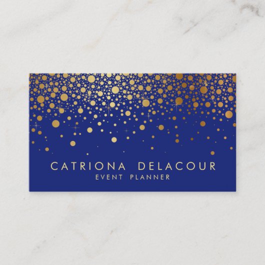 Faux Gold Foil Confetti Visitekaartje | Blauw (Voorkant)