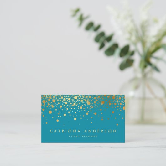 Faux Gold Foil Confetti Visitekaartje | BLAUWGROEN (Staand voorkant)