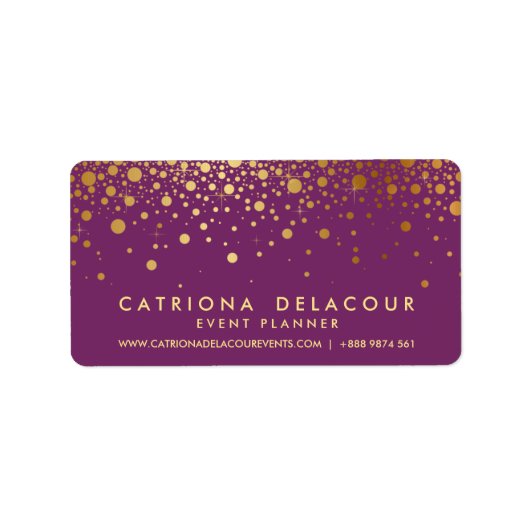 Faux Gold Foil Confetti Visitekaartje | PAARS Etiket (Voorkant)