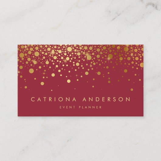 Faux Gold Foil Confetti Visitekaartje | Rood (Voorkant)