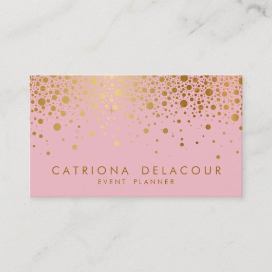 Faux Gold Foil Confetti Visitekaartje | Roze (Voorkant)
