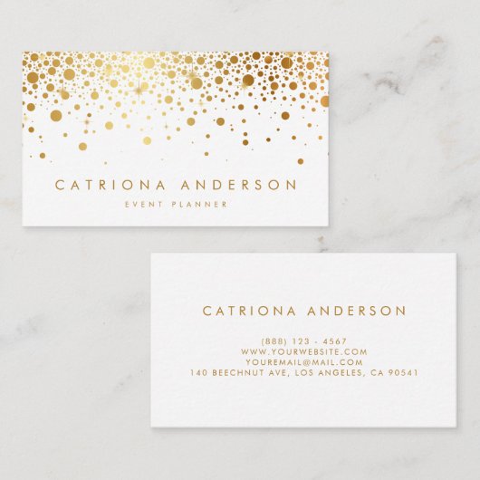 Faux Gold Foil Confetti Visitekaartje | wit (Voorkant / Achterkant)