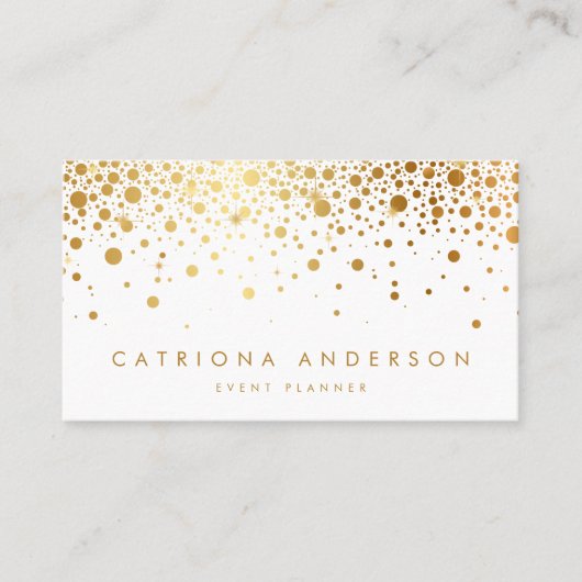 Faux Gold Foil Confetti Visitekaartje | wit (Voorkant)