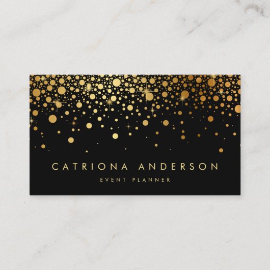 Faux Gold Foil Confetti Visitekaartje | Zwart (Voorkant)