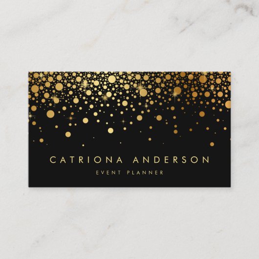Faux Gold Foil Confetti Visitekaartje | Zwart (Voorkant)