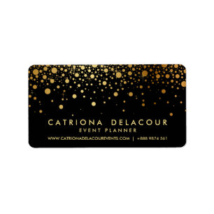 Faux Gold Foil Confetti Visitekaartje   Zwart Etiket