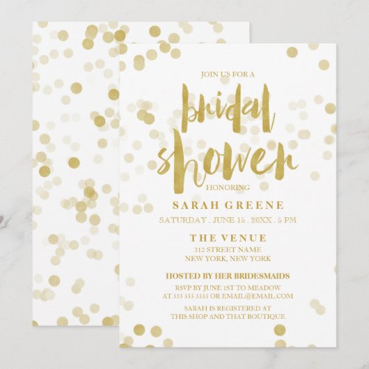 Faux Gold Foil Confetti Vrijgezellenfeest Invite Kaart (Voorkant / Achterkant)