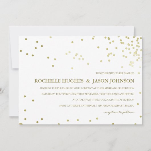 Faux Gold Foil Confetti Wedding Announding Kaart (Voorkant)