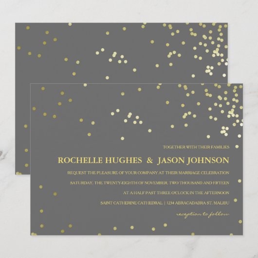 Faux Gold Foil Confetti Wedding Announding Kaart (Voorkant / Achterkant)